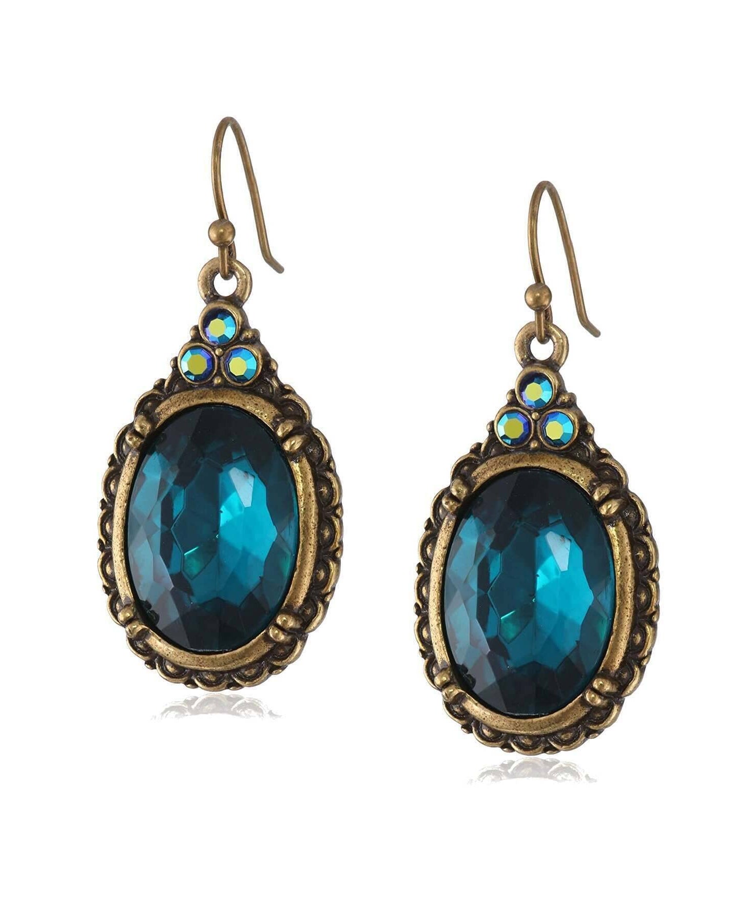 1928 Jewelry Antique Inspired Oval Crystal Drop Wire Earrings