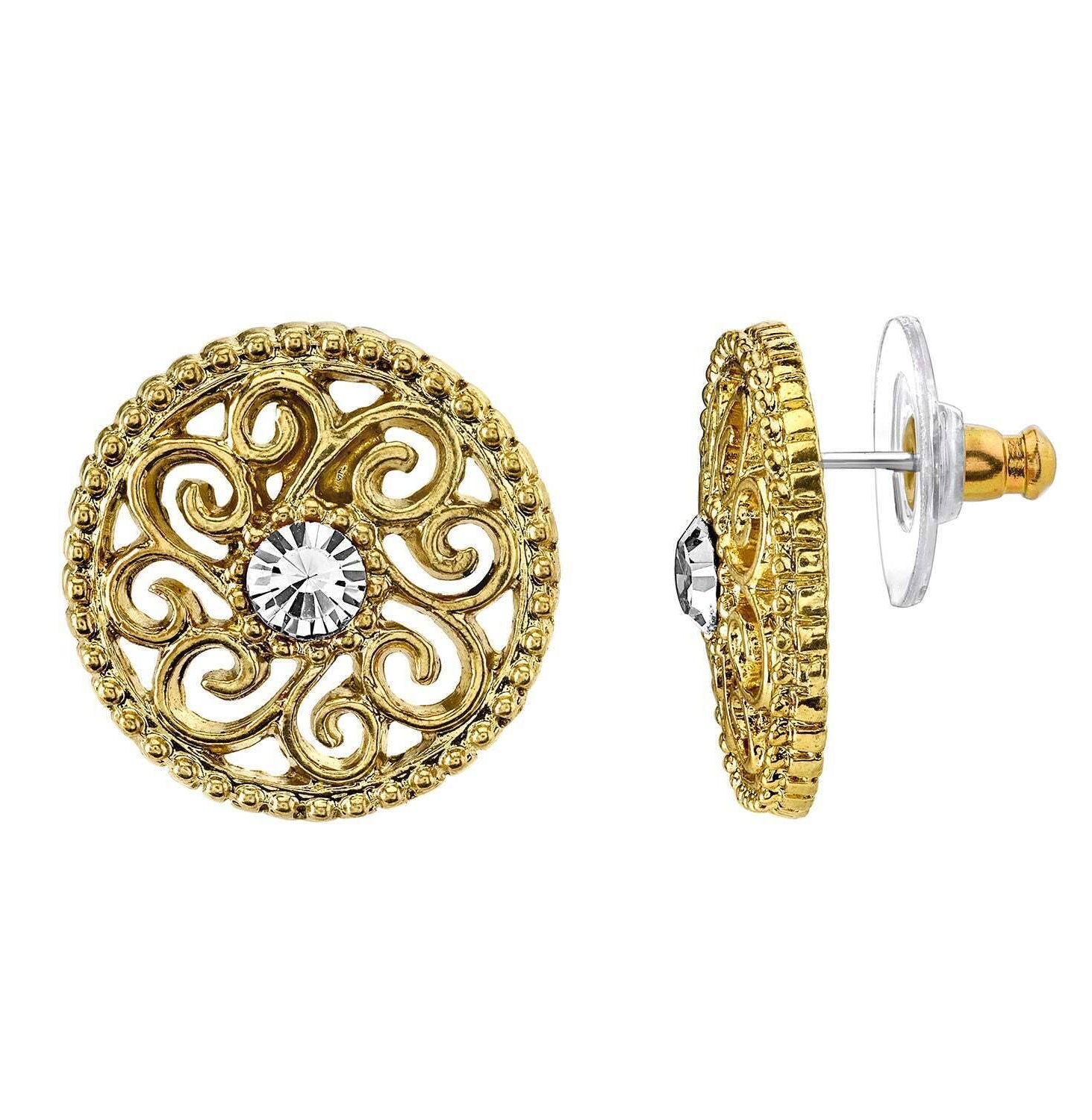 1928 Jewelry Crystal Open Lattice Button Earrings