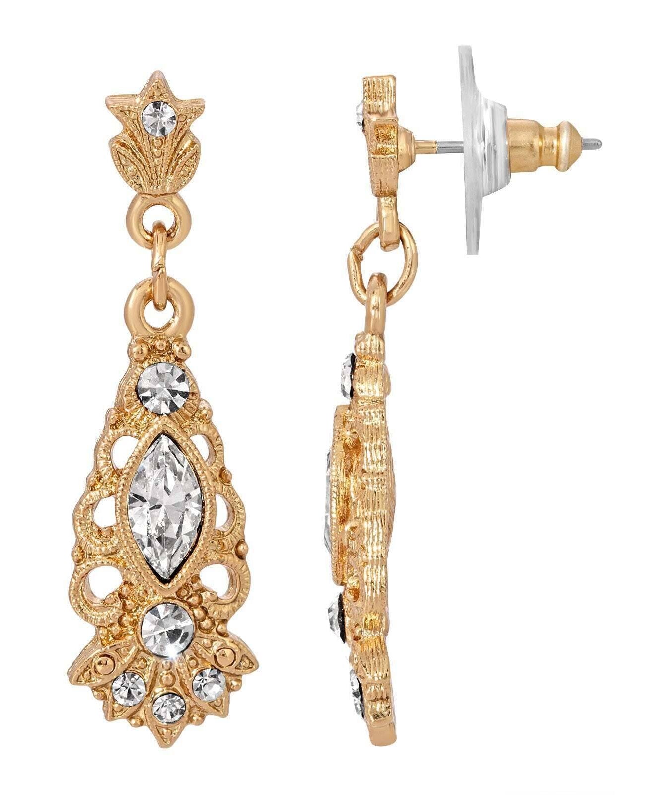 1928 Jewelry Deco Eleganza Euro Crystal Filigree Drop Earrings