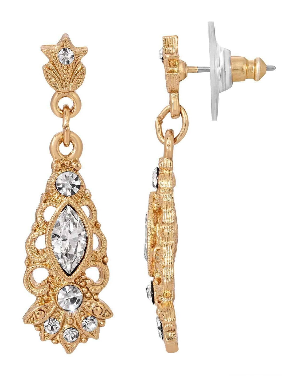 1928 Jewelry Deco Eleganza Euro Crystal Filigree Drop Earrings