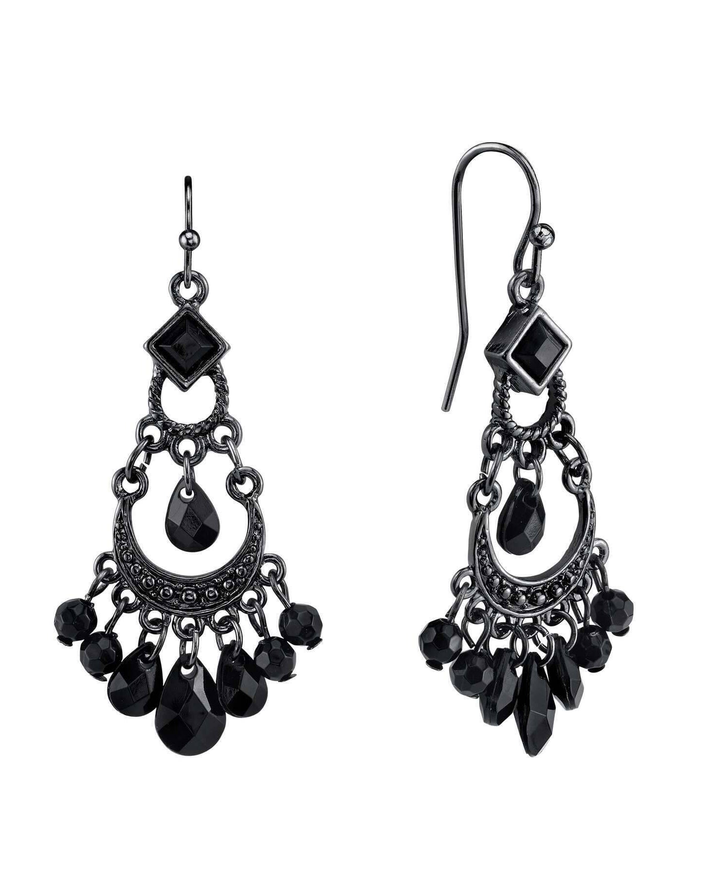 1928 Jewelry Black Crescent Briolette Chandelier Earrings