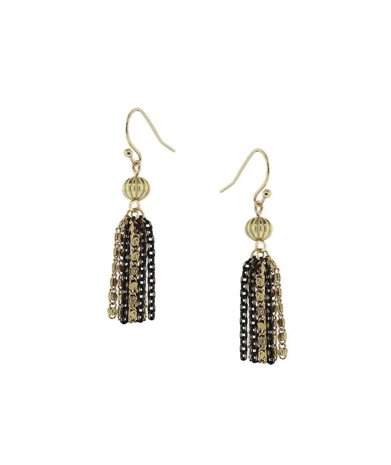 1928 Jewelry Black And Gold Scroll Chain Tassel Earrings