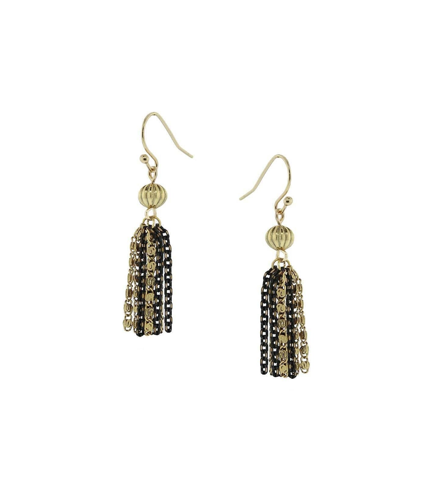 1928 Jewelry Black And Gold Scroll Chain Tassel Earrings
