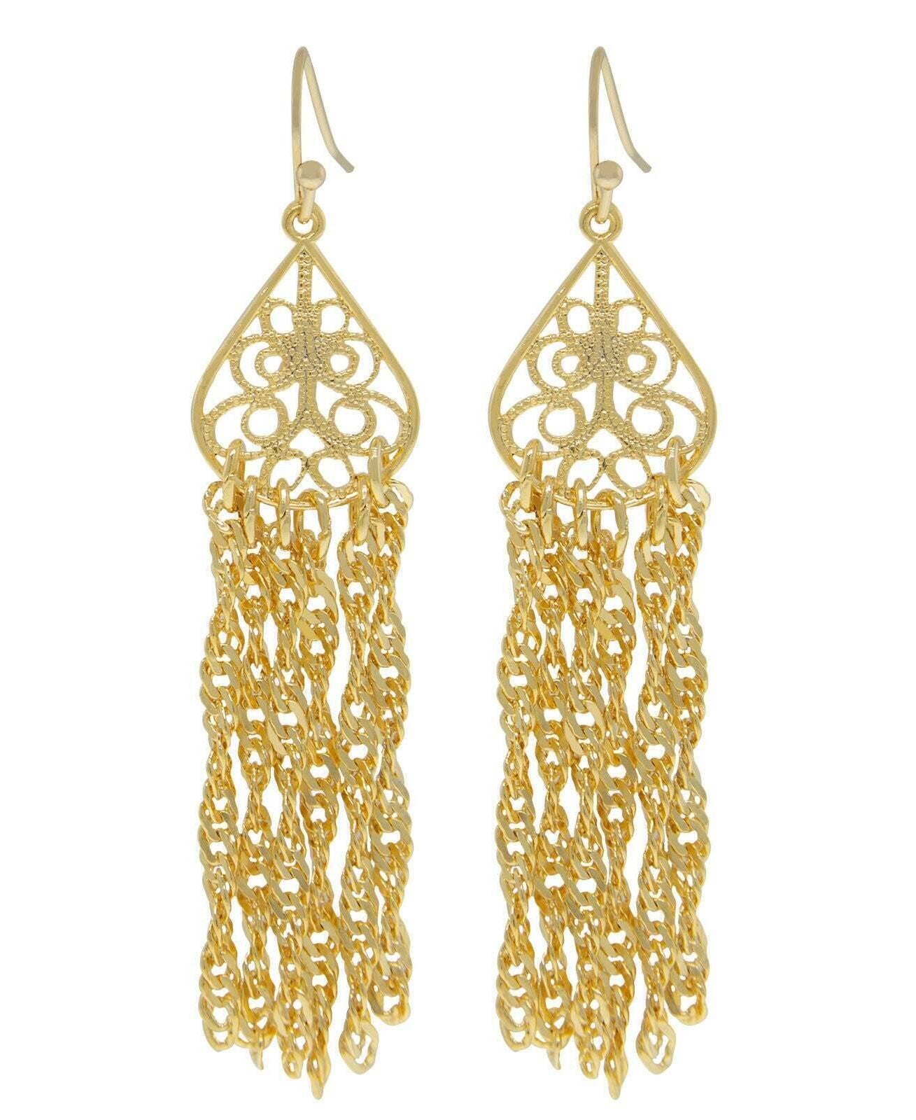 1928 Jewelry Teardrop Filigree Drop Tassel Earrings
