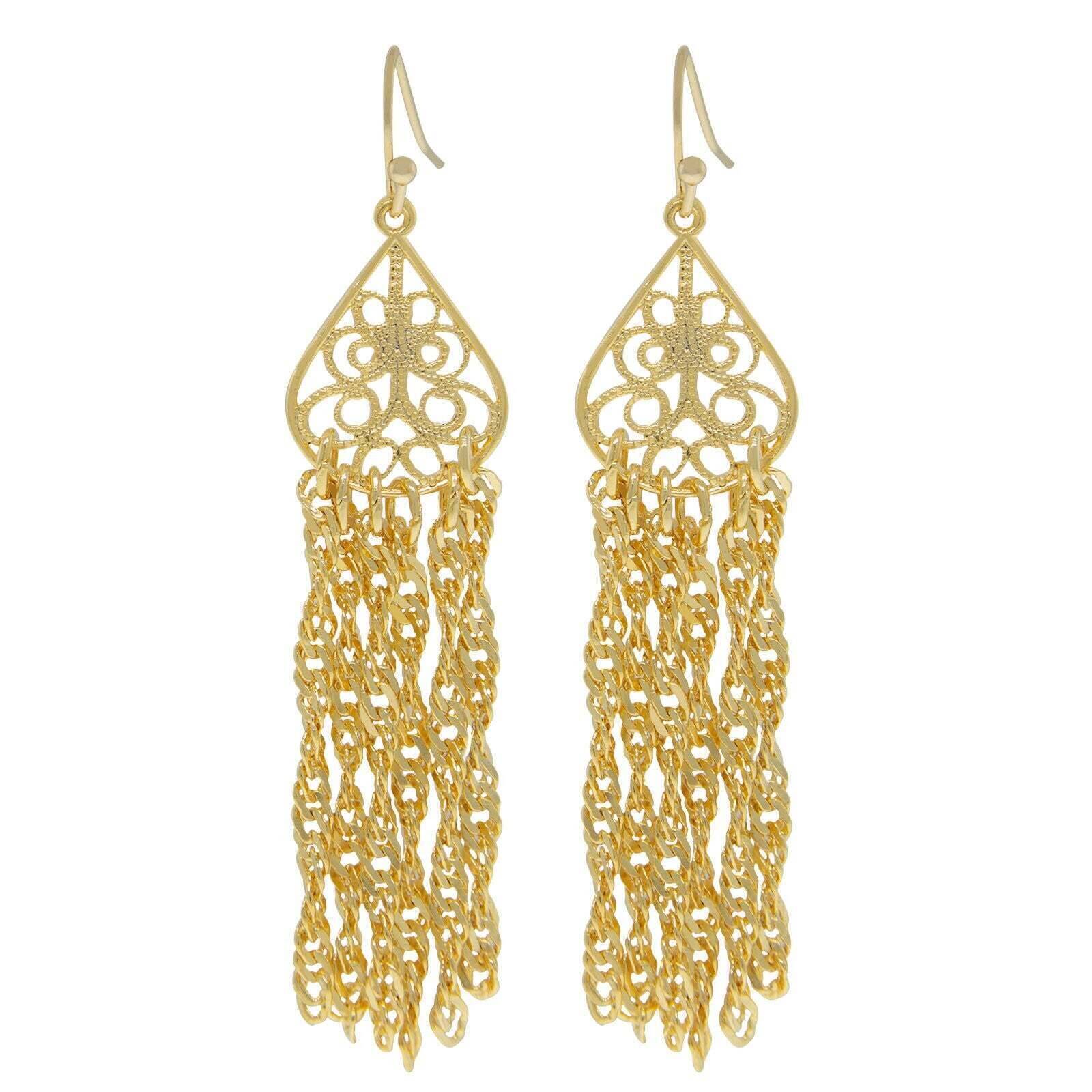 1928 Jewelry Teardrop Filigree Drop Tassel Earrings