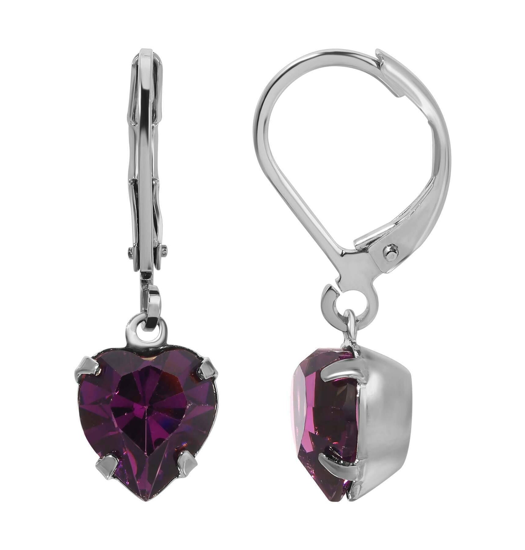 1928 Jewelry Euro Amethyst Heart Crystal Drop Earrings