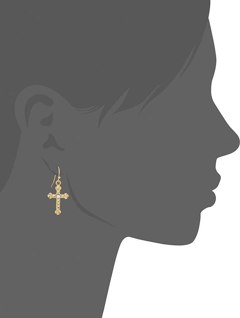 Crystal Accent Ornate Cross Drop Earrings Silhouette