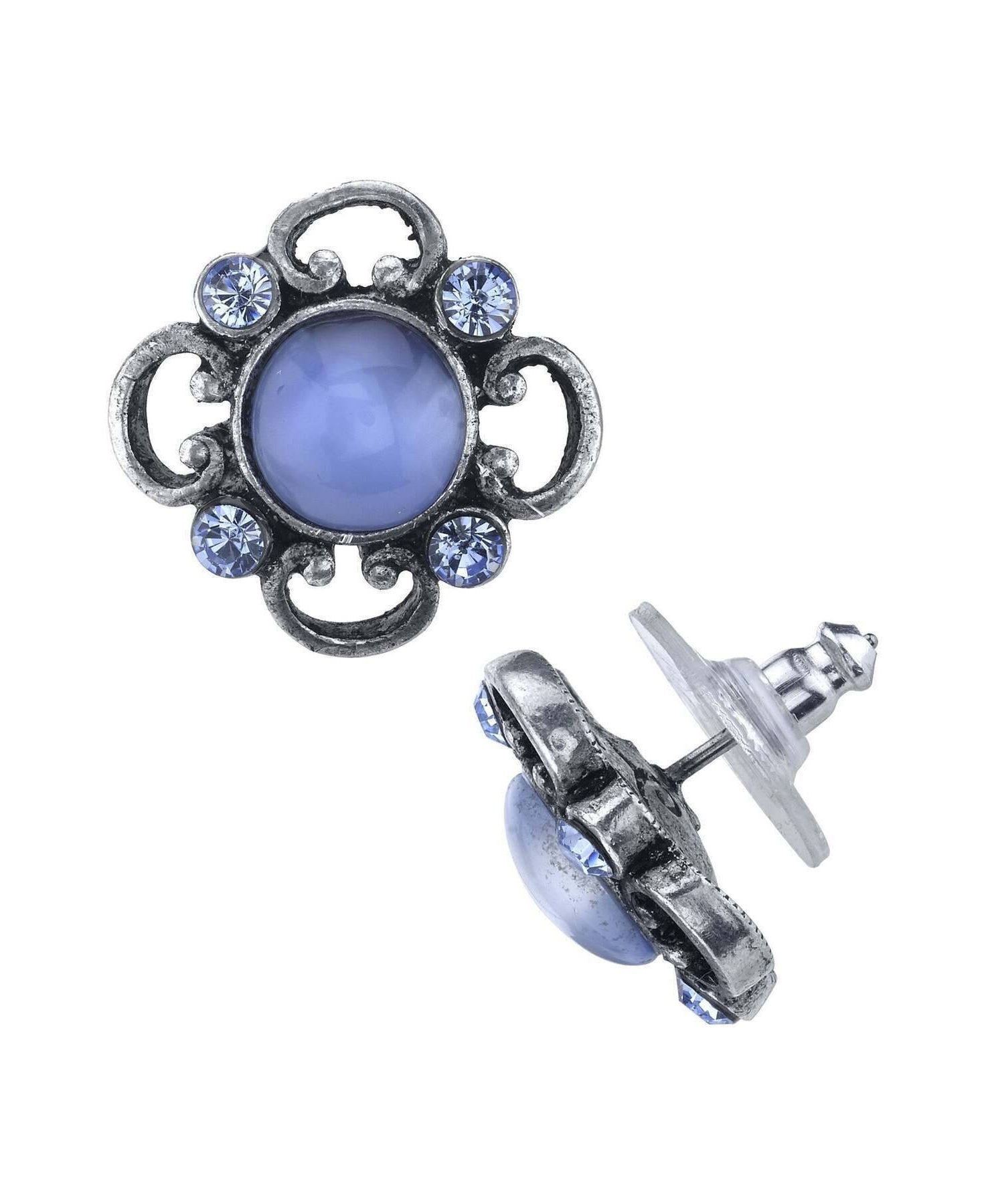 1928 Jewelry Light Blue Moonstone And Light Sapphire Austrian Crystals Post Button Earrings