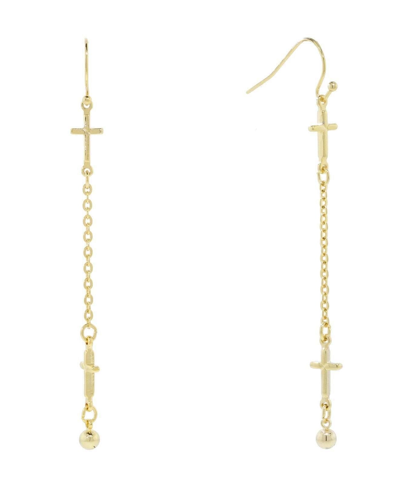 2028 Jewelry Gold Double Cross Chain Linear Drop Earrings