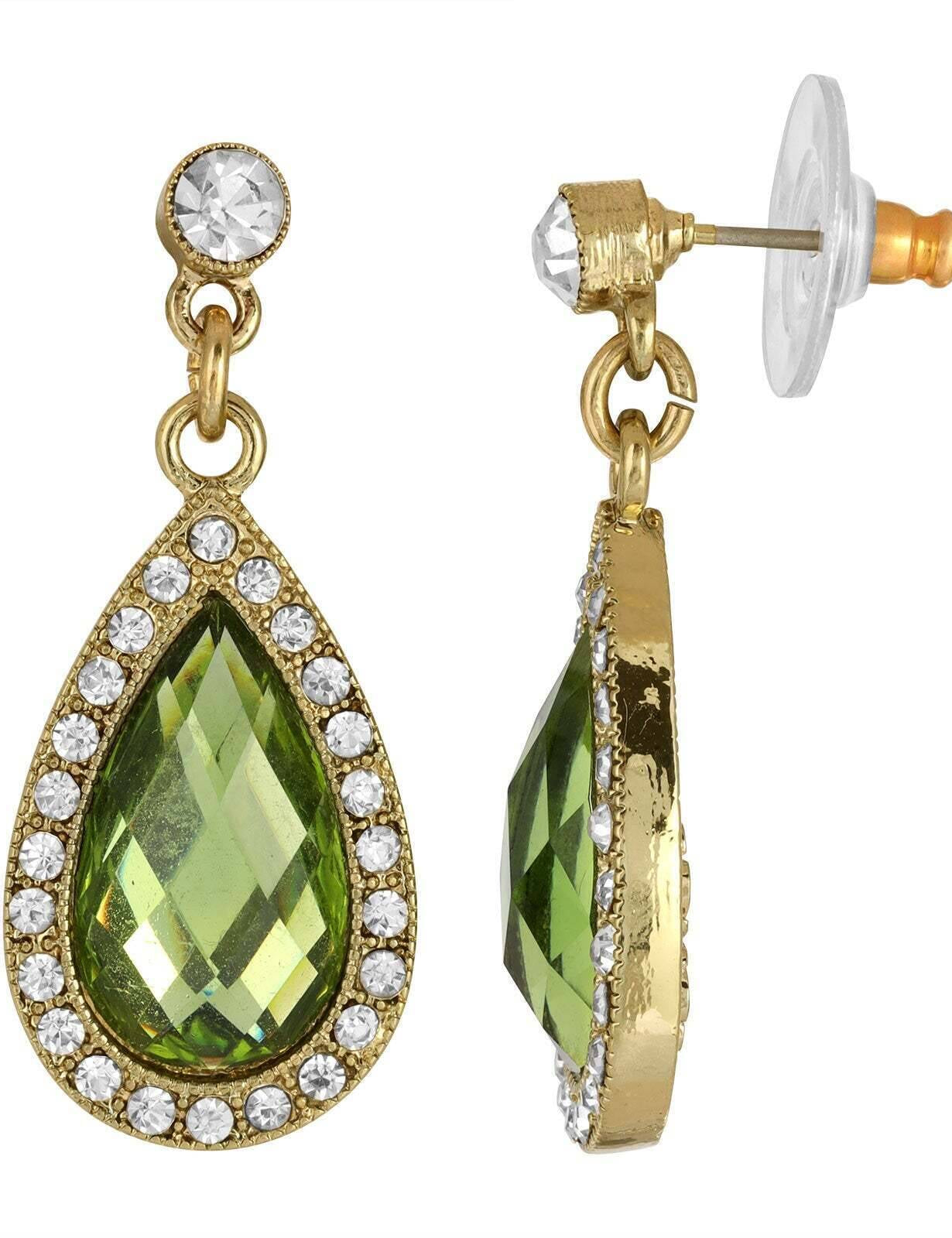 2028 Jewelry Peridot Green Teardrop European Clear Crystal Accent Teardrop Earrings