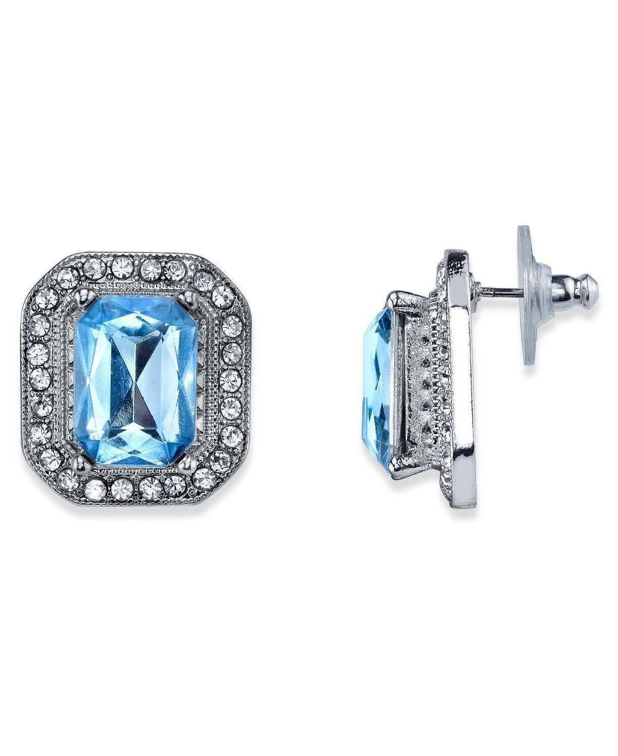 2028 Jewelry Light Sapphire Octagon Stone Crystal Accent Button Earrings