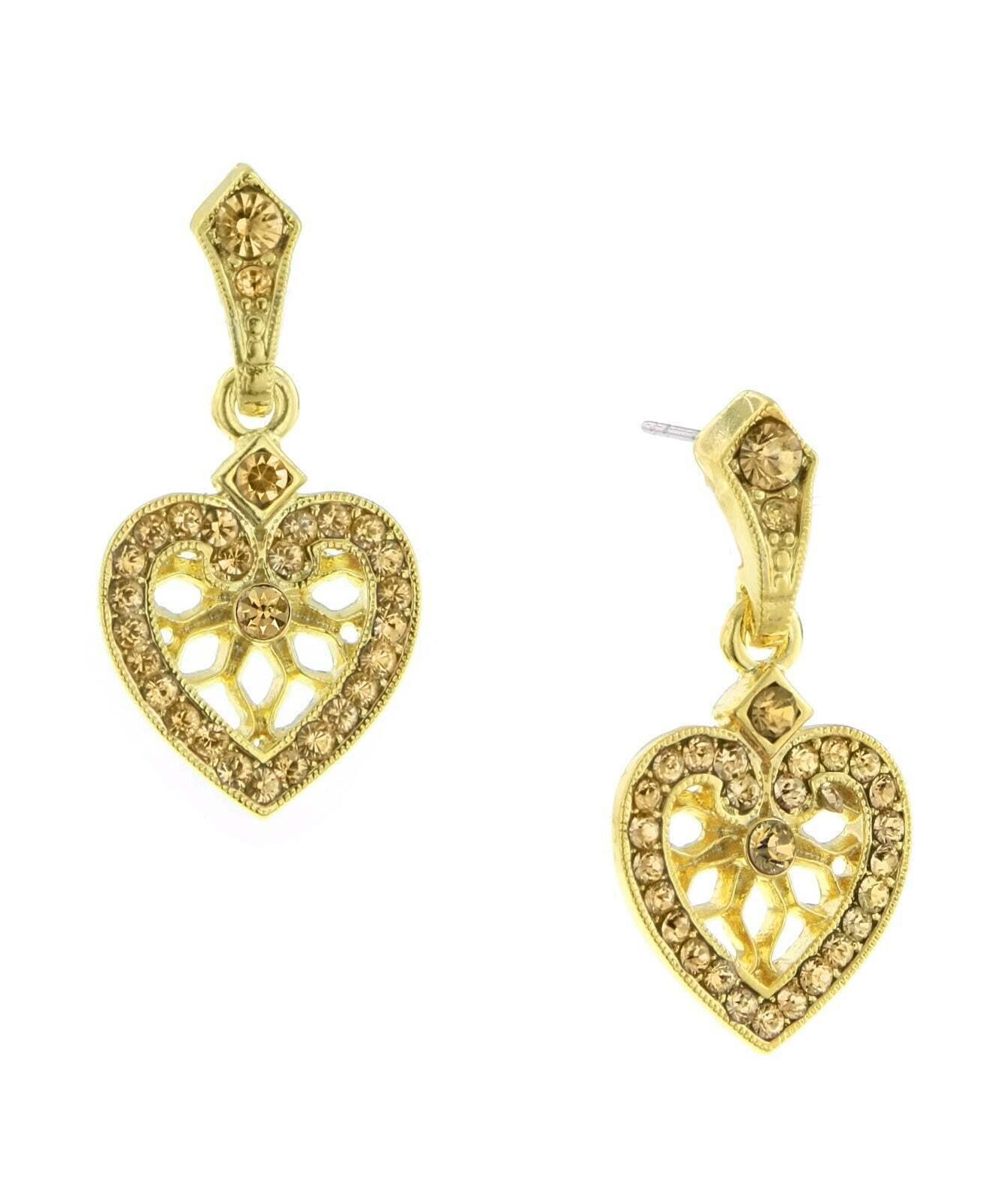 1928 Jewelry "Heart of Hearts" Crystal Post Dangle Earrings
