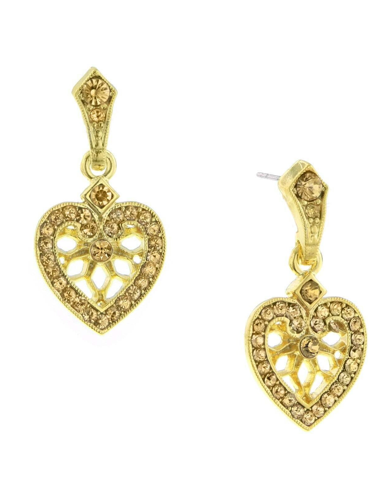 1928 Jewelry "Heart of Hearts" Crystal Post Dangle Earrings