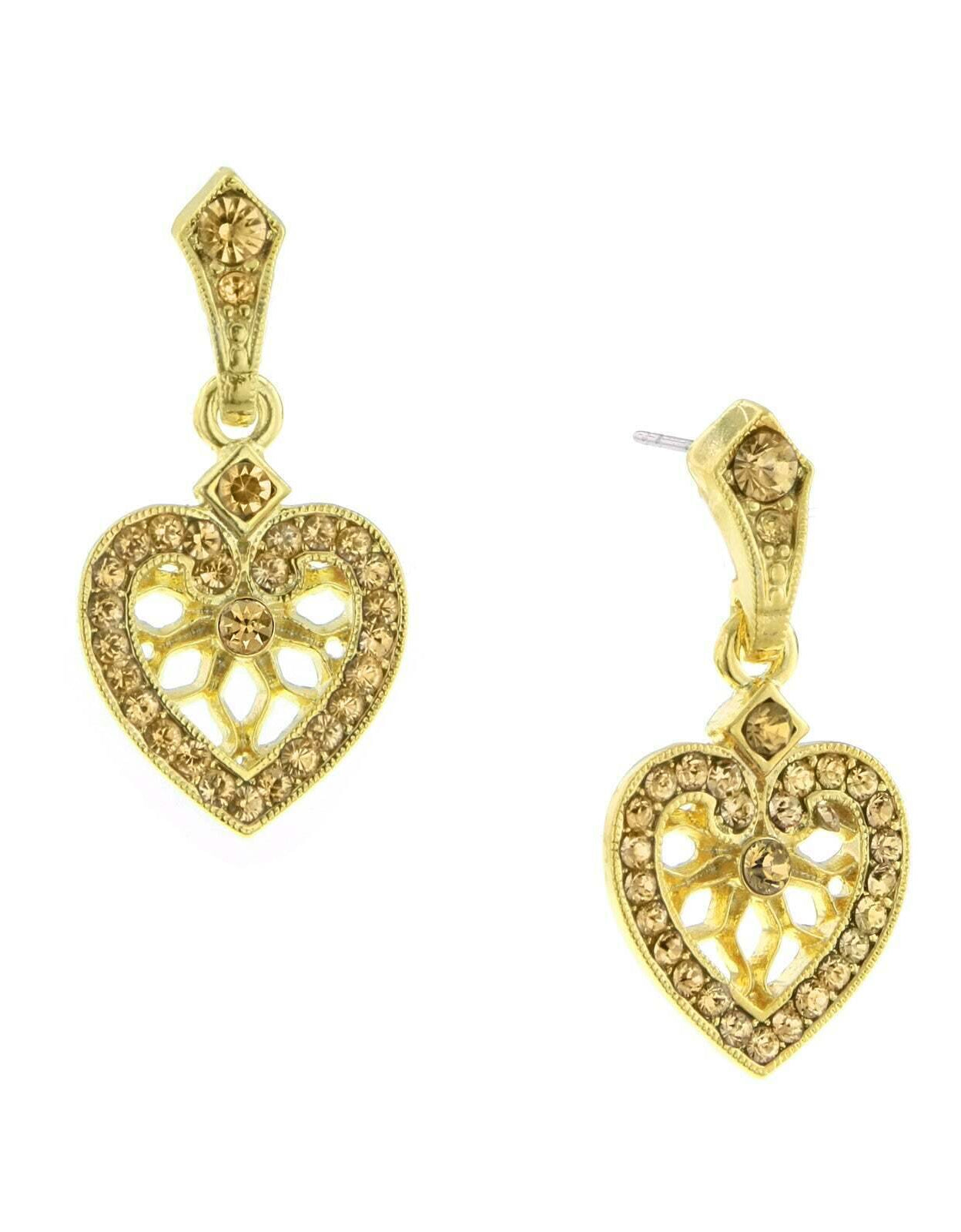 1928 Jewelry "Heart of Hearts" Crystal Post Dangle Earrings