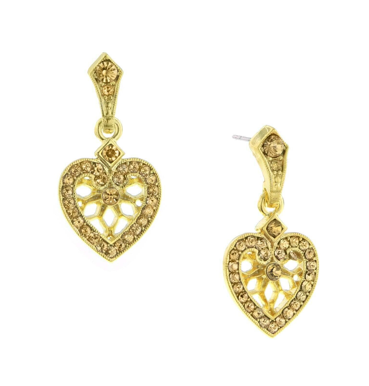 1928 Jewelry "Heart of Hearts" Crystal Post Dangle Earrings