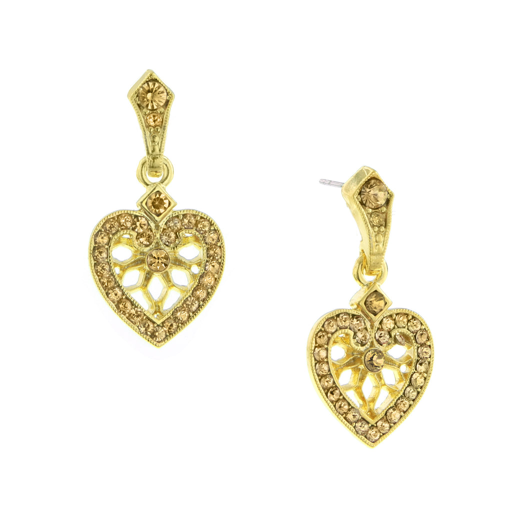Light Topaz "Heart of Hearts" Crystal Post Dangle Earrings