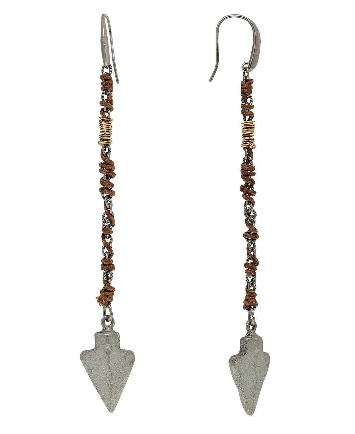 T.R.U. Walnut Brown Wrapped Linear Arrowhead Earrings