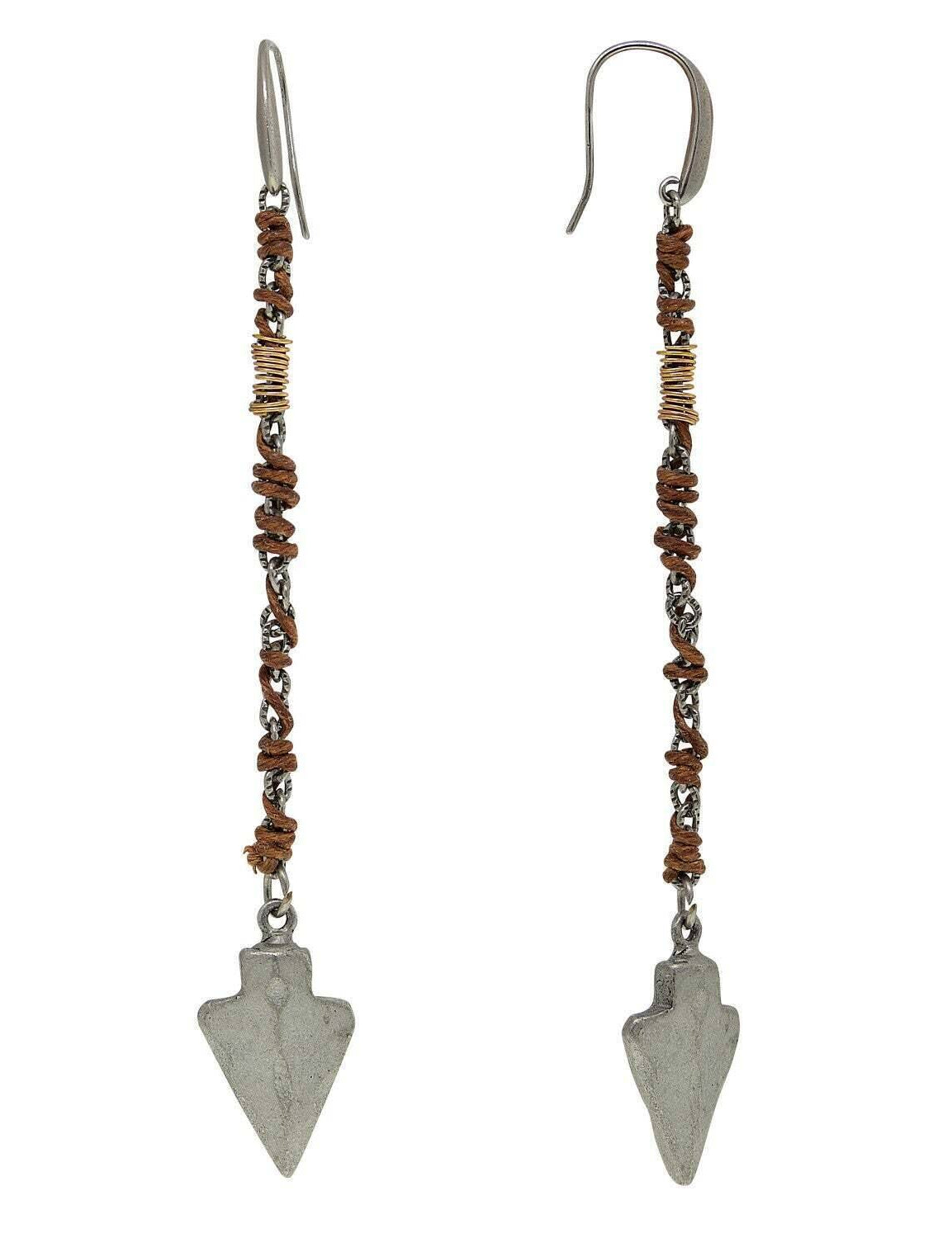 T.R.U. Walnut Brown Wrapped Linear Arrowhead Earrings