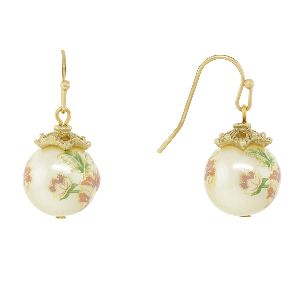 Floral Faux Pearl Decal Wire Drop Earrings