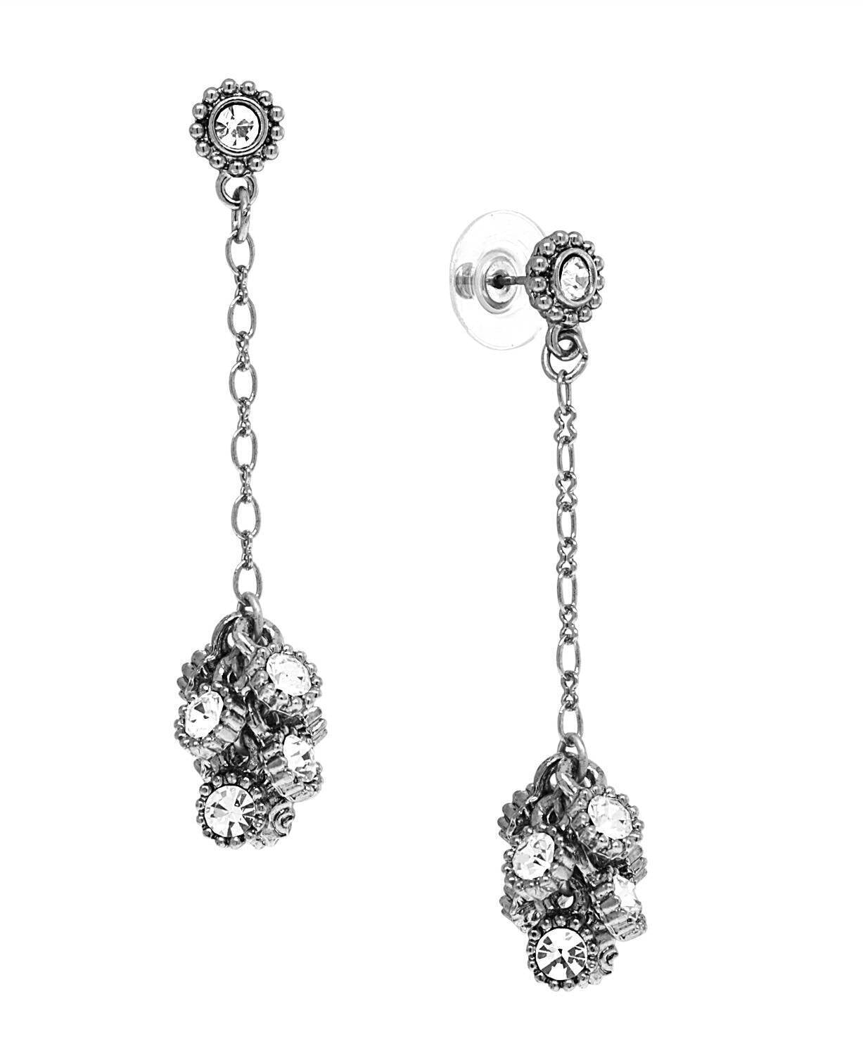 1928 Jewelry Linked Round Crystal Clusters Dangling Post Earrings