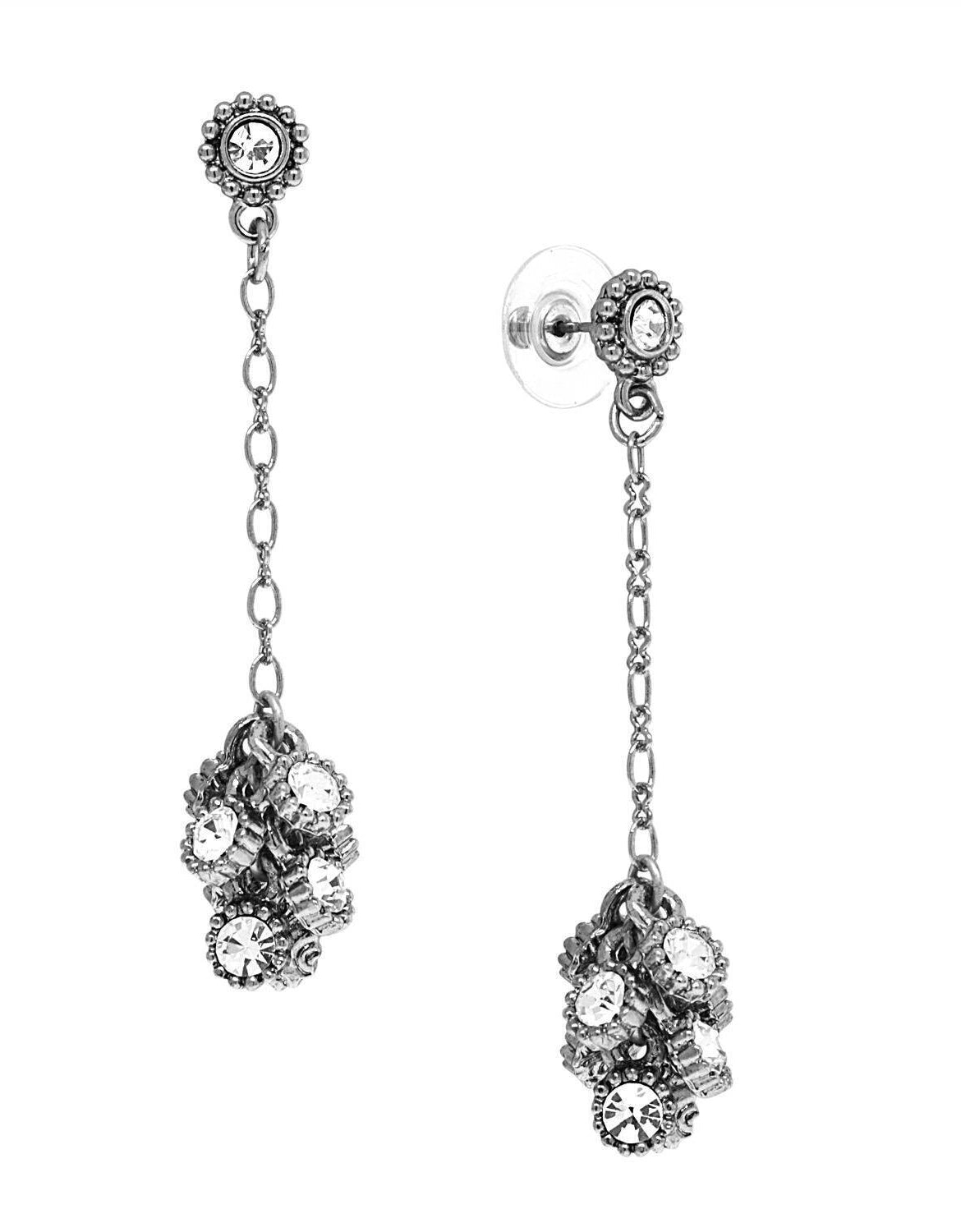 1928 Jewelry Linked Round Crystal Clusters Dangling Post Earrings