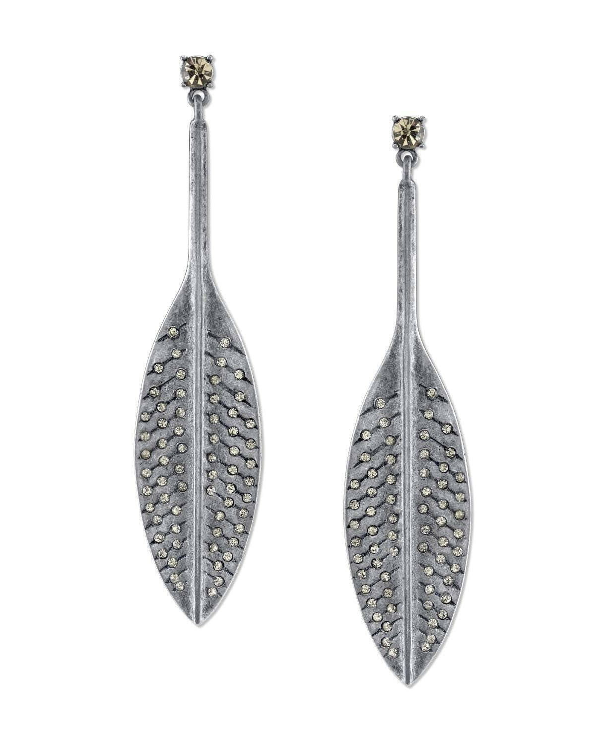 T.R.U. Feather Hand Set Pave Earrings With Austrian Crystal