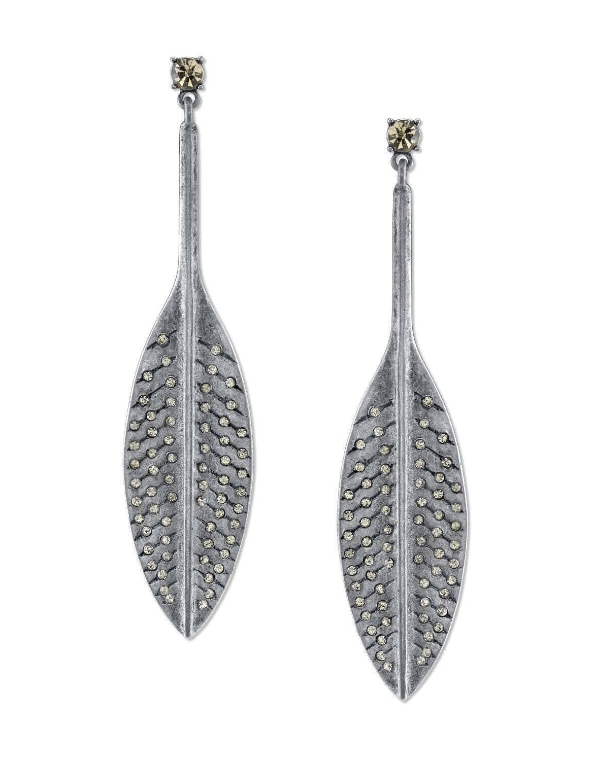 T.R.U. Feather Hand Set Pave Earrings With Austrian Crystal
