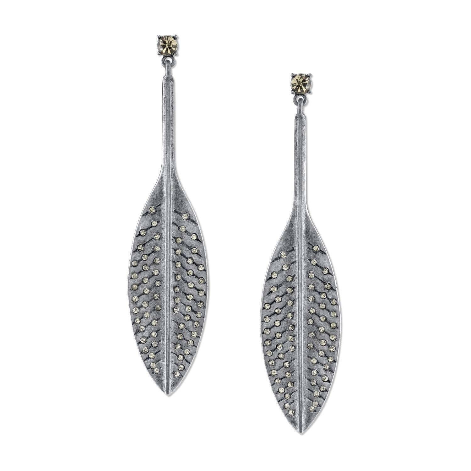 T.R.U. Feather Hand Set Pave Earrings With Austrian Crystal