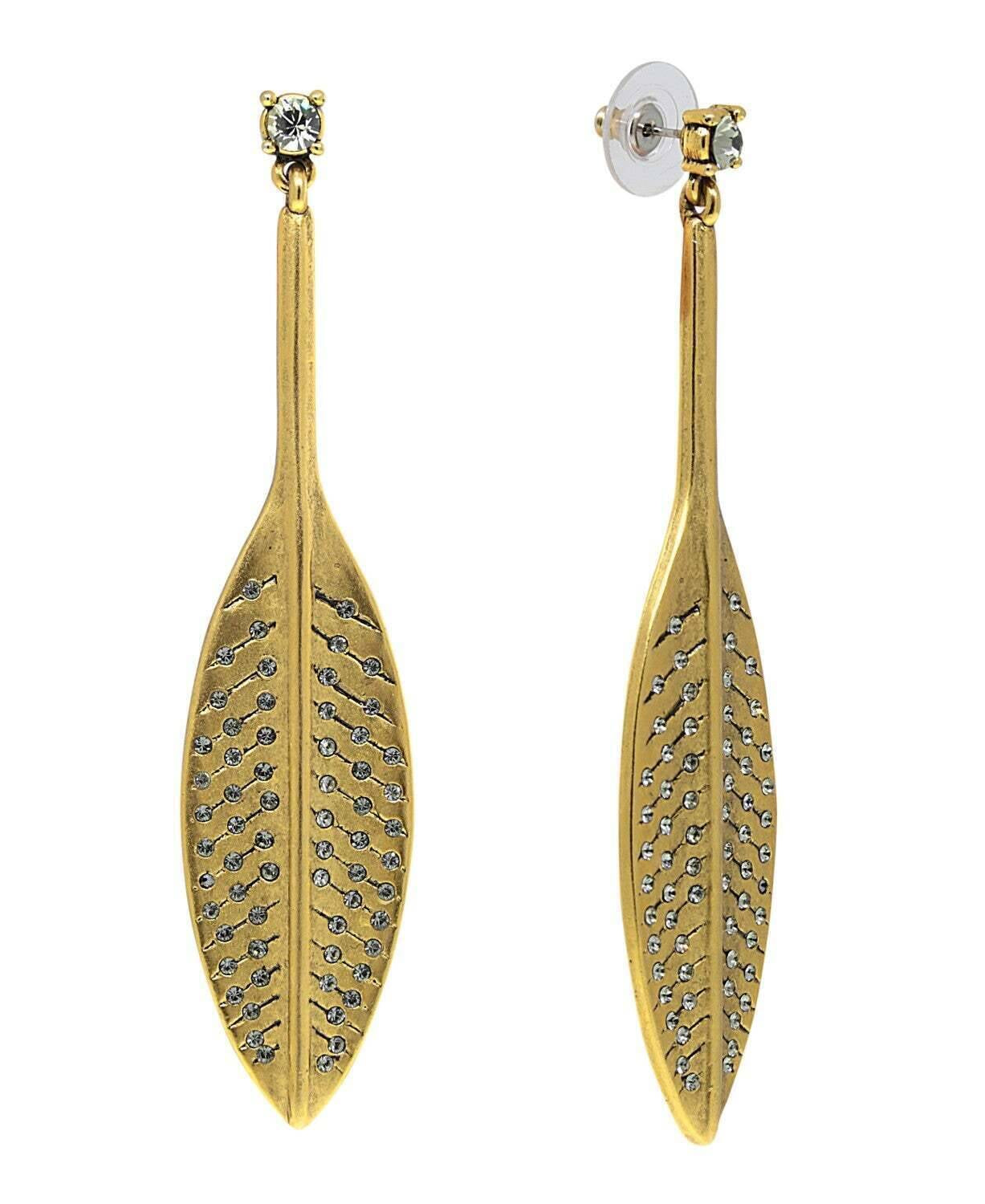 T.R.U. Feather Hand Set Pave Earrings With Austrian Crystal