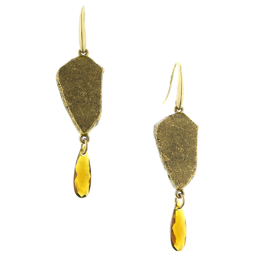 14K Gold Dipped Hippekaya Drop Nugget With Topaz Color Briolette Earrings
