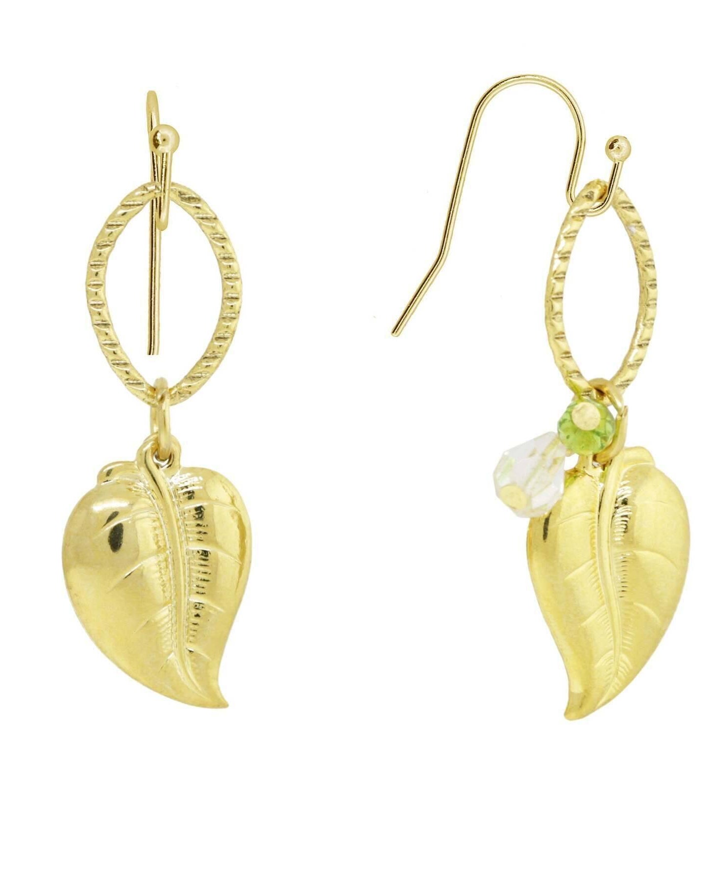 1928 Jewelry Gold Leaf Green & Pink Crystal Wire Drop Earrings