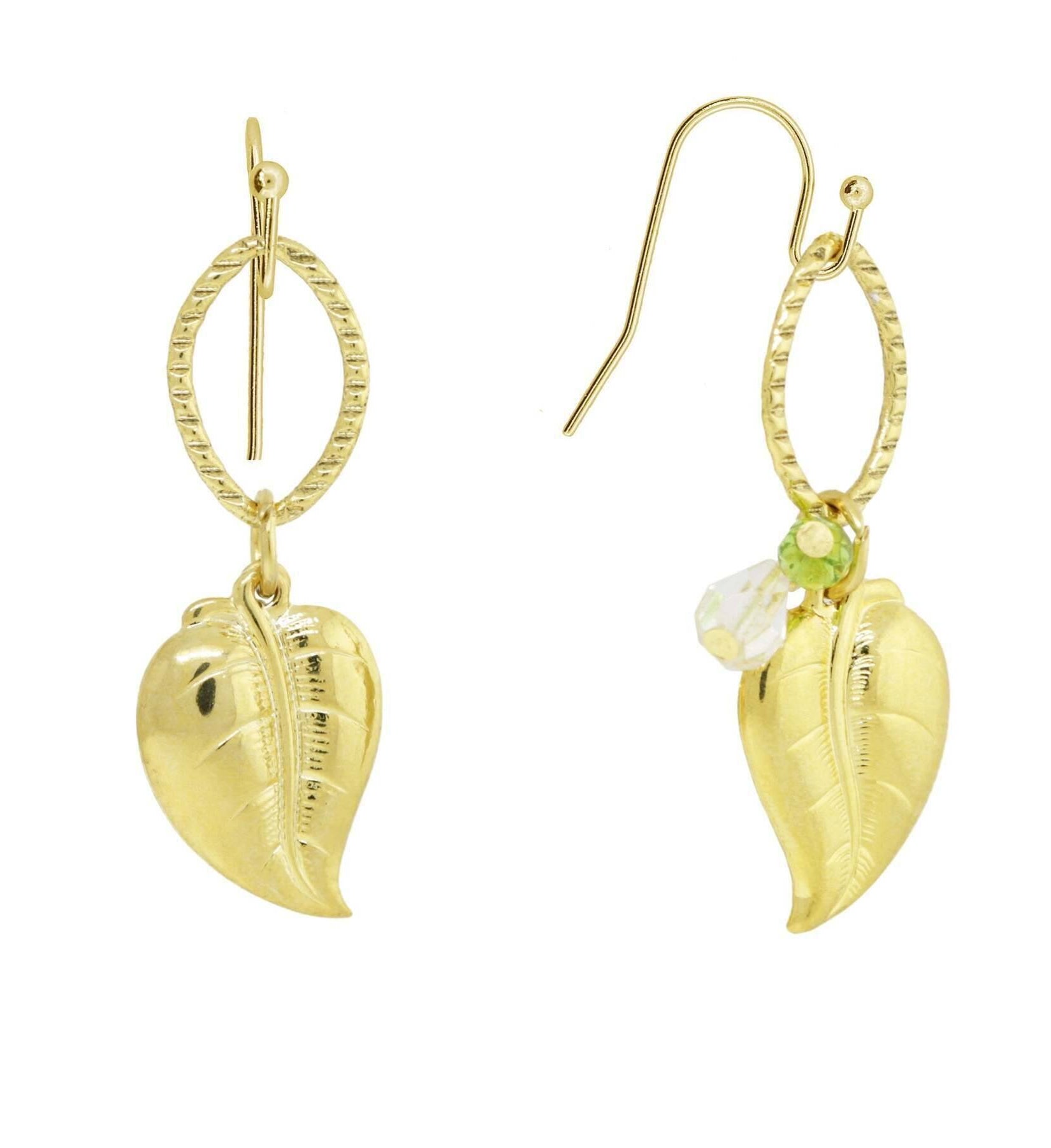 1928 Jewelry Gold Leaf Green & Pink Crystal Wire Drop Earrings