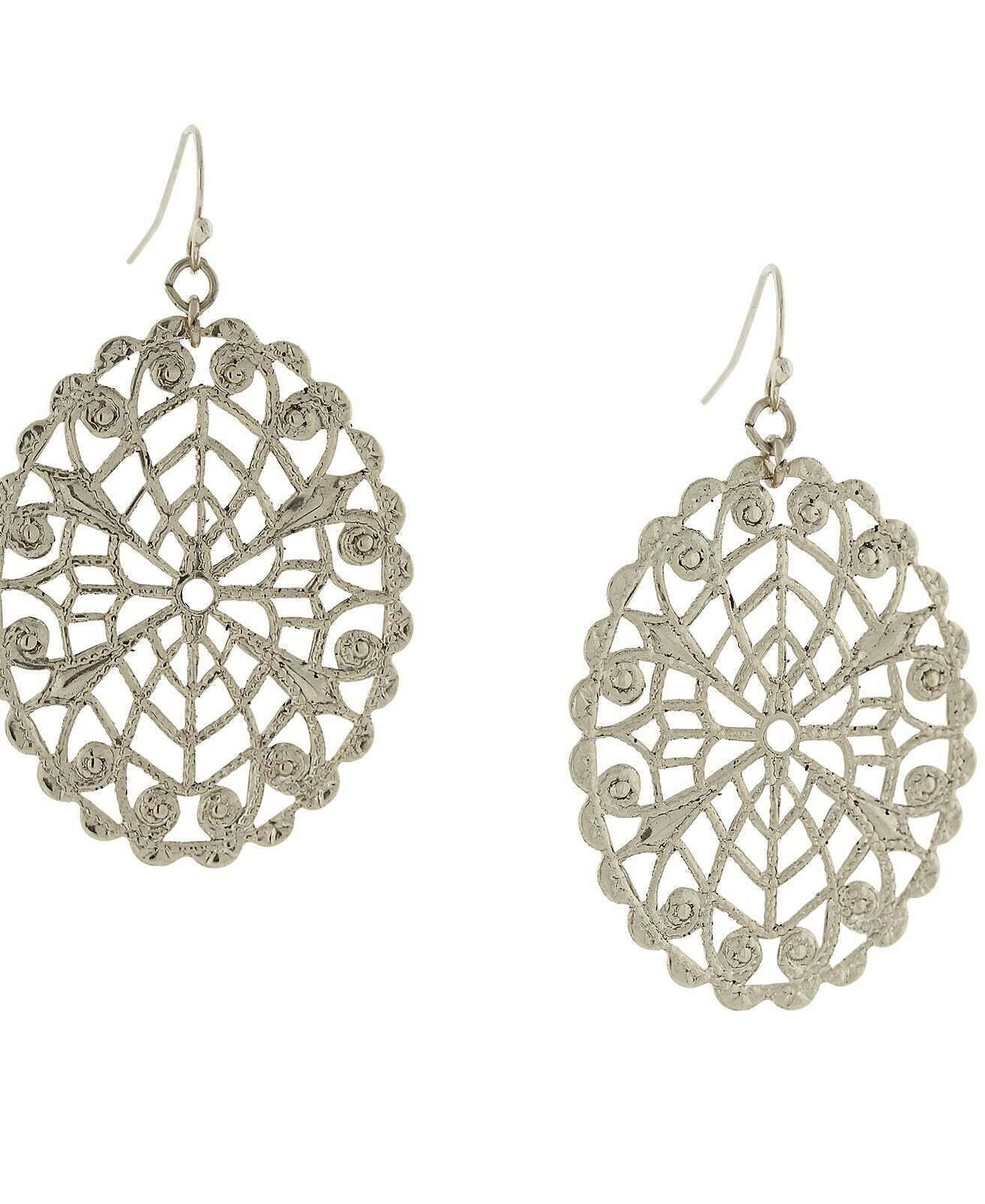 1928 Jewelry Intricate Oval Filigree Drop Earrings