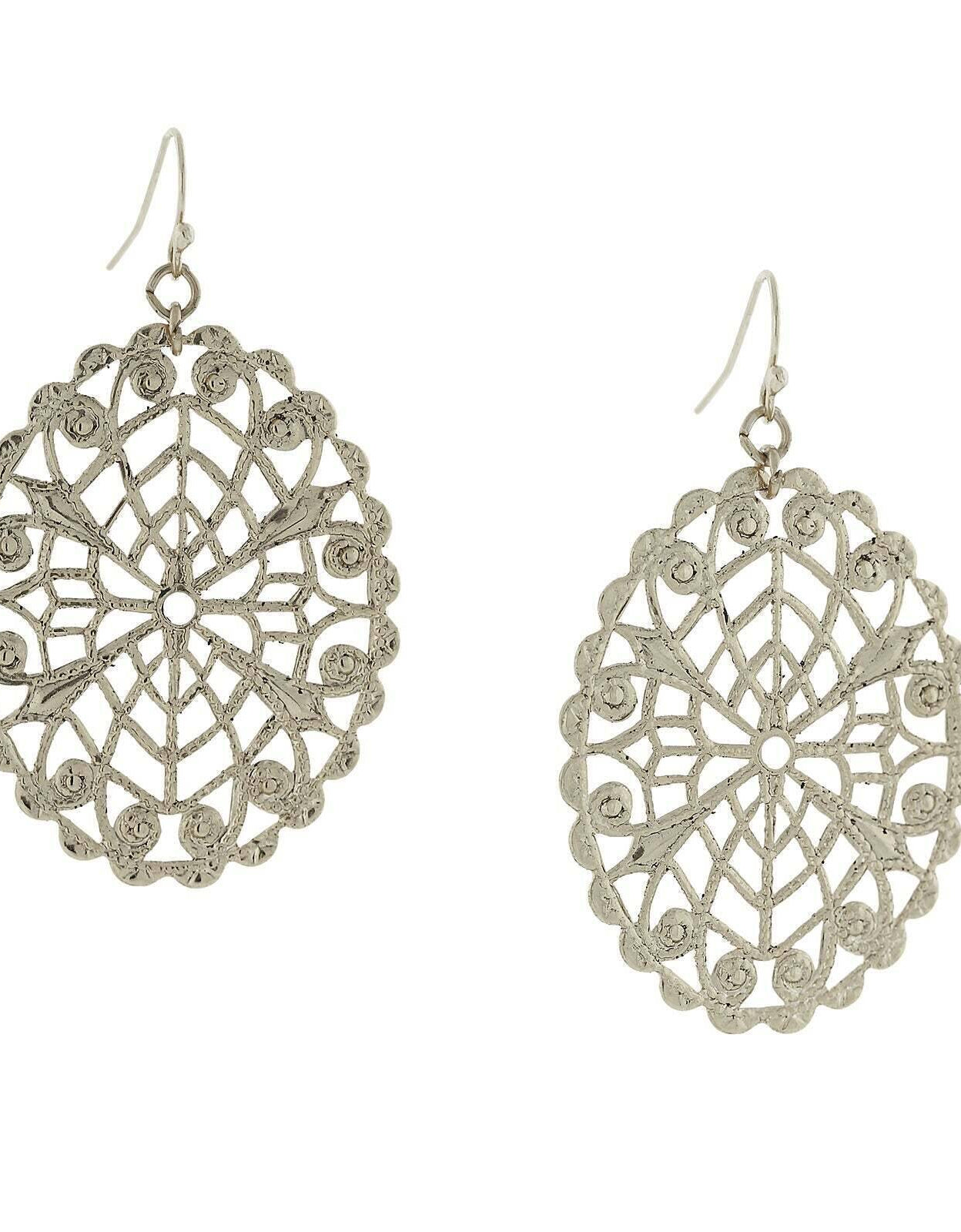 1928 Jewelry Intricate Oval Filigree Drop Earrings