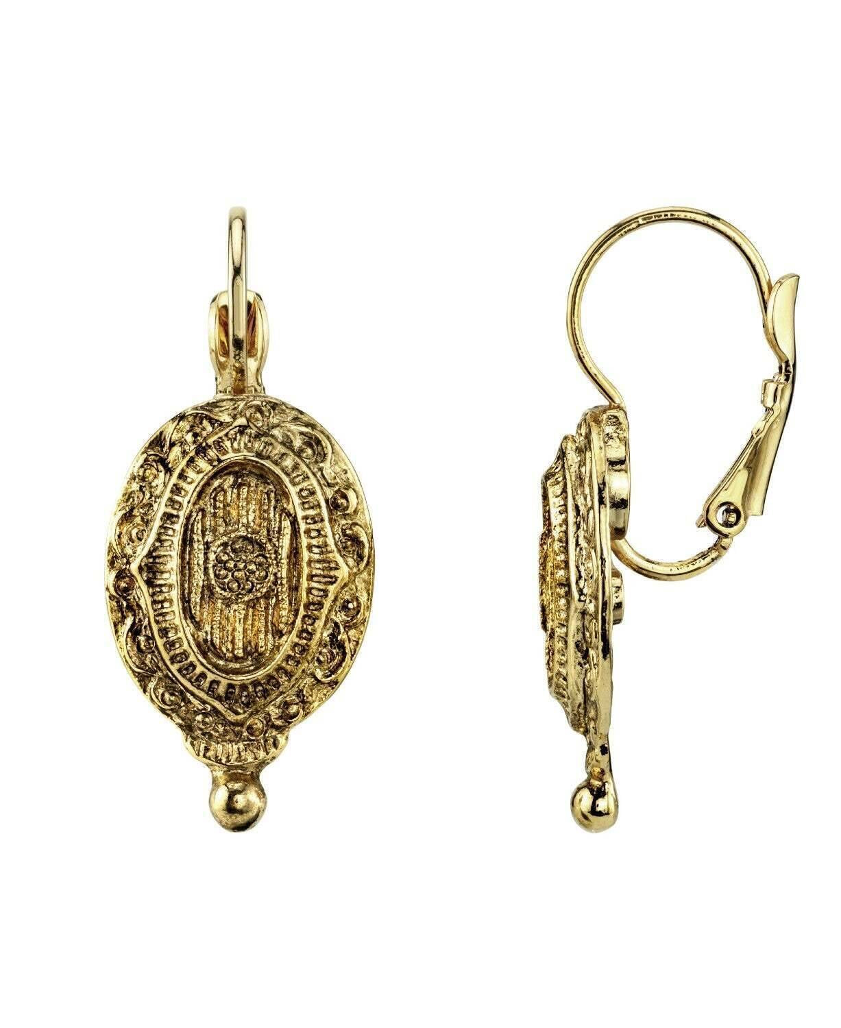 1928 Jewelry Baroque Insignia Oval Drop Earrings