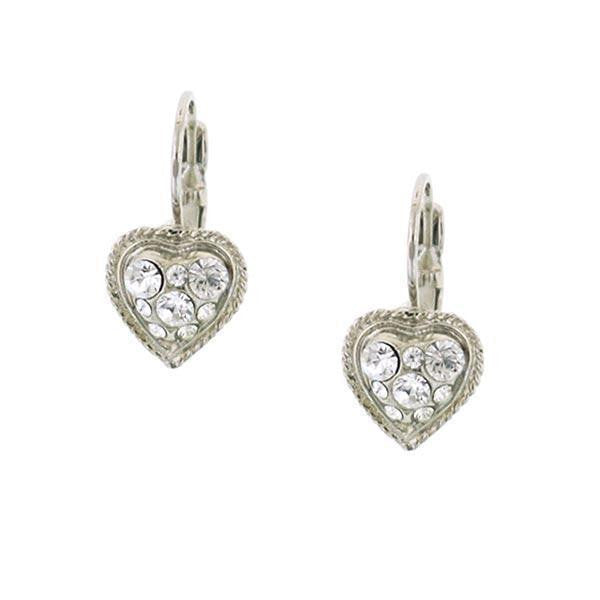 Silver Tone Crystal Heart Drop Earrings