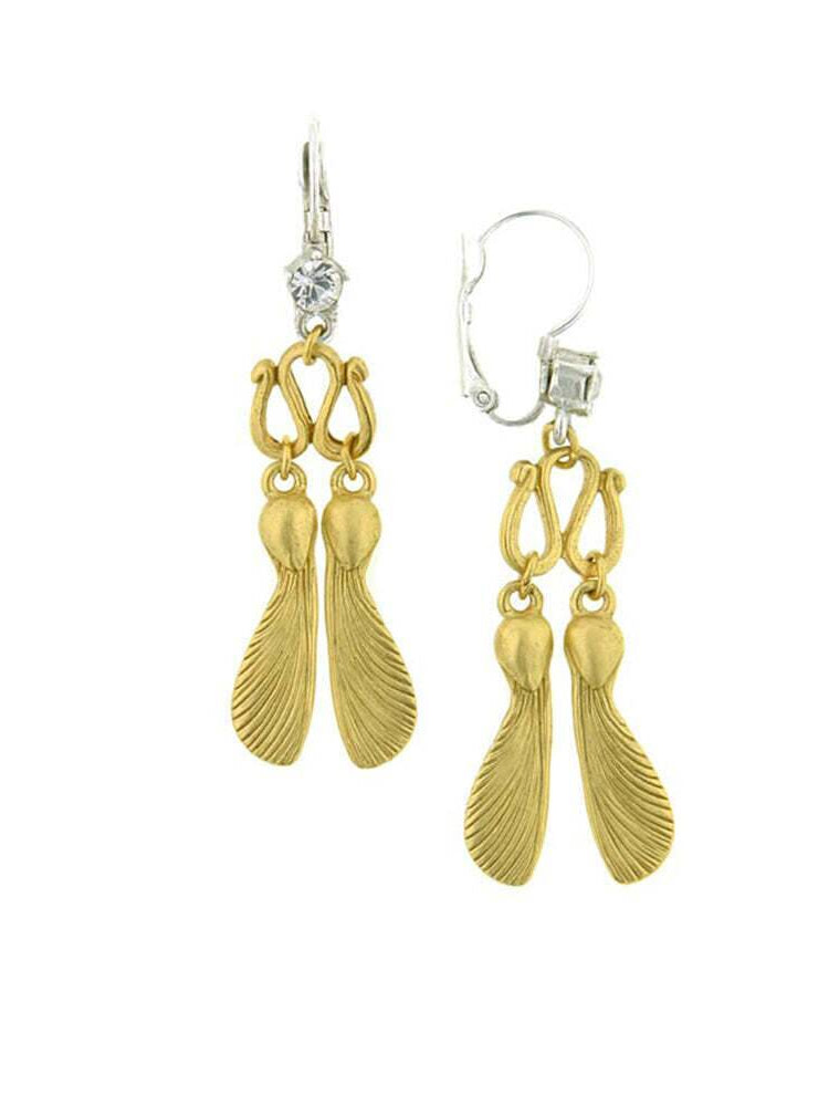 Antiquities Couture Two Tone Crystal Maple Seed Lever Back Earrings
