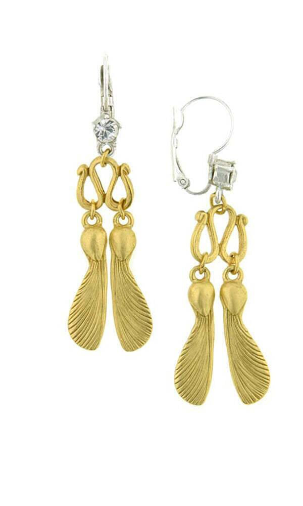 Antiquities Couture Two Tone Crystal Maple Seed Lever Back Earrings