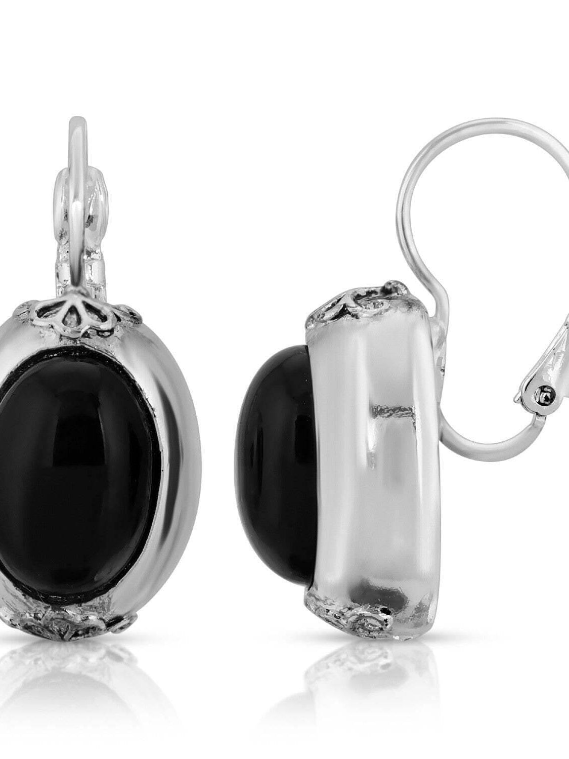 Antiquities Couture Illusions Onyx And Silver Oval Drop Leverback Earrings