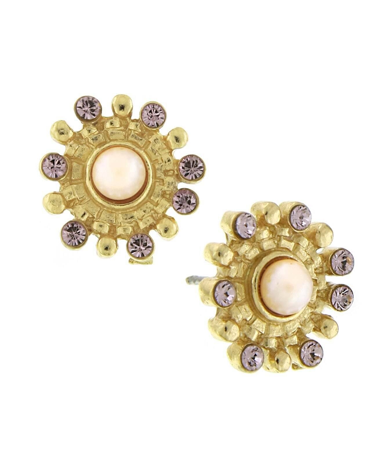 1928 Jewelry Rosabella Pink Faux Pearl & Light Amethyst Crystal Button Earrings