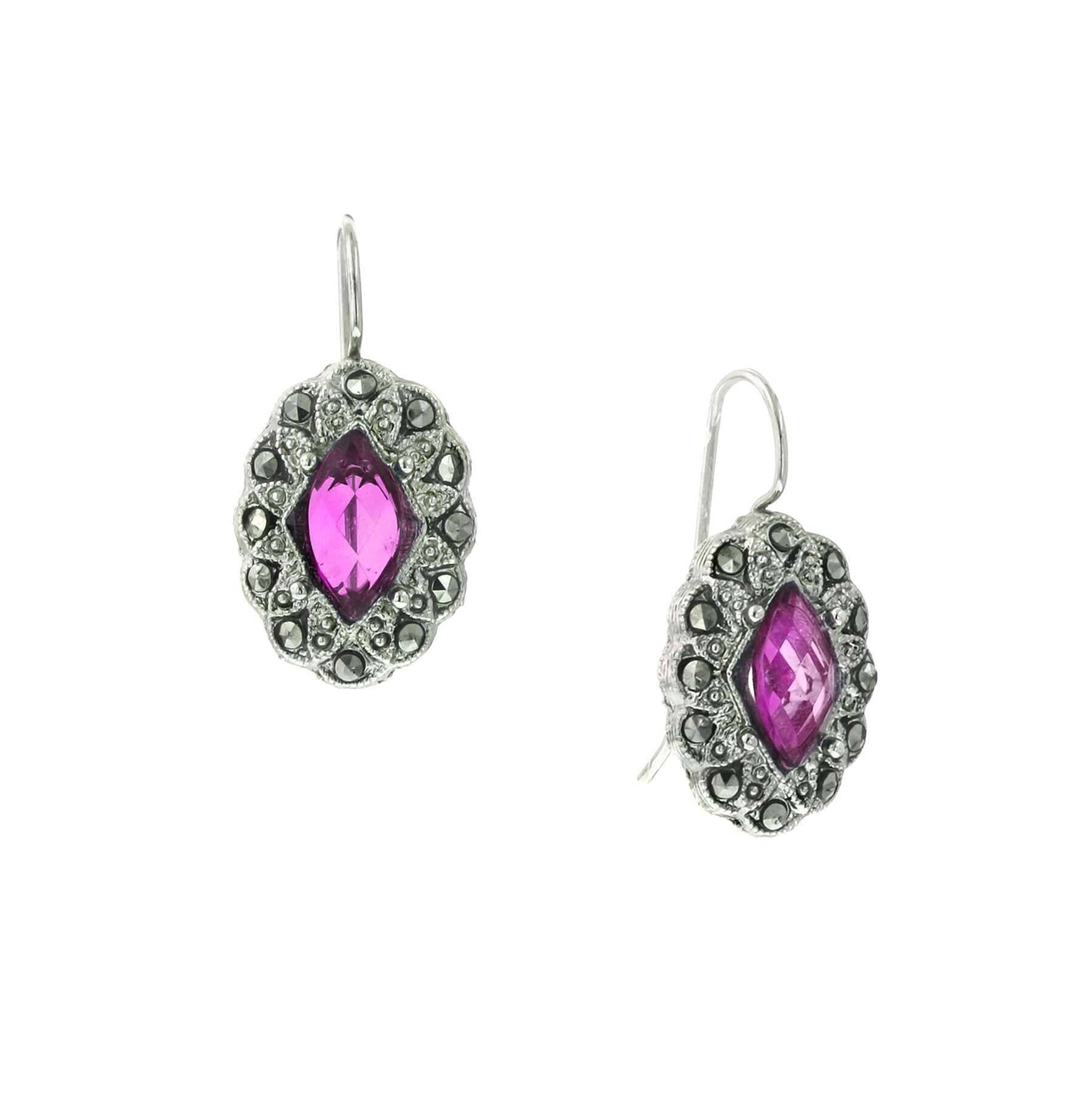 2028 Jewelry Fuchsia Imitation Marcasite Oval Earrings