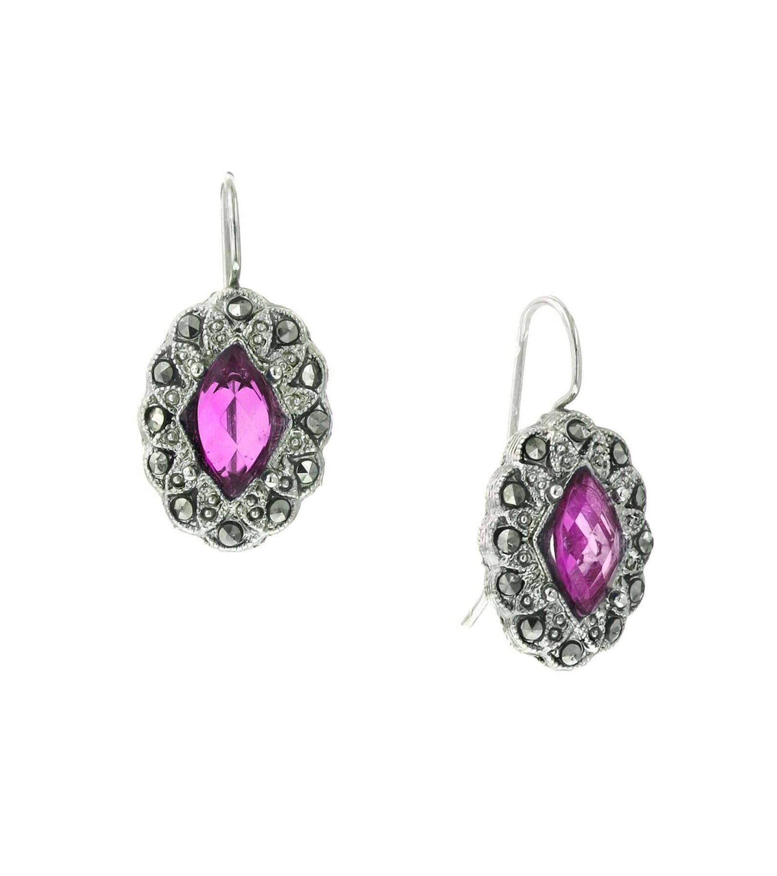 2028 Jewelry Fuchsia Imitation Marcasite Oval Earrings