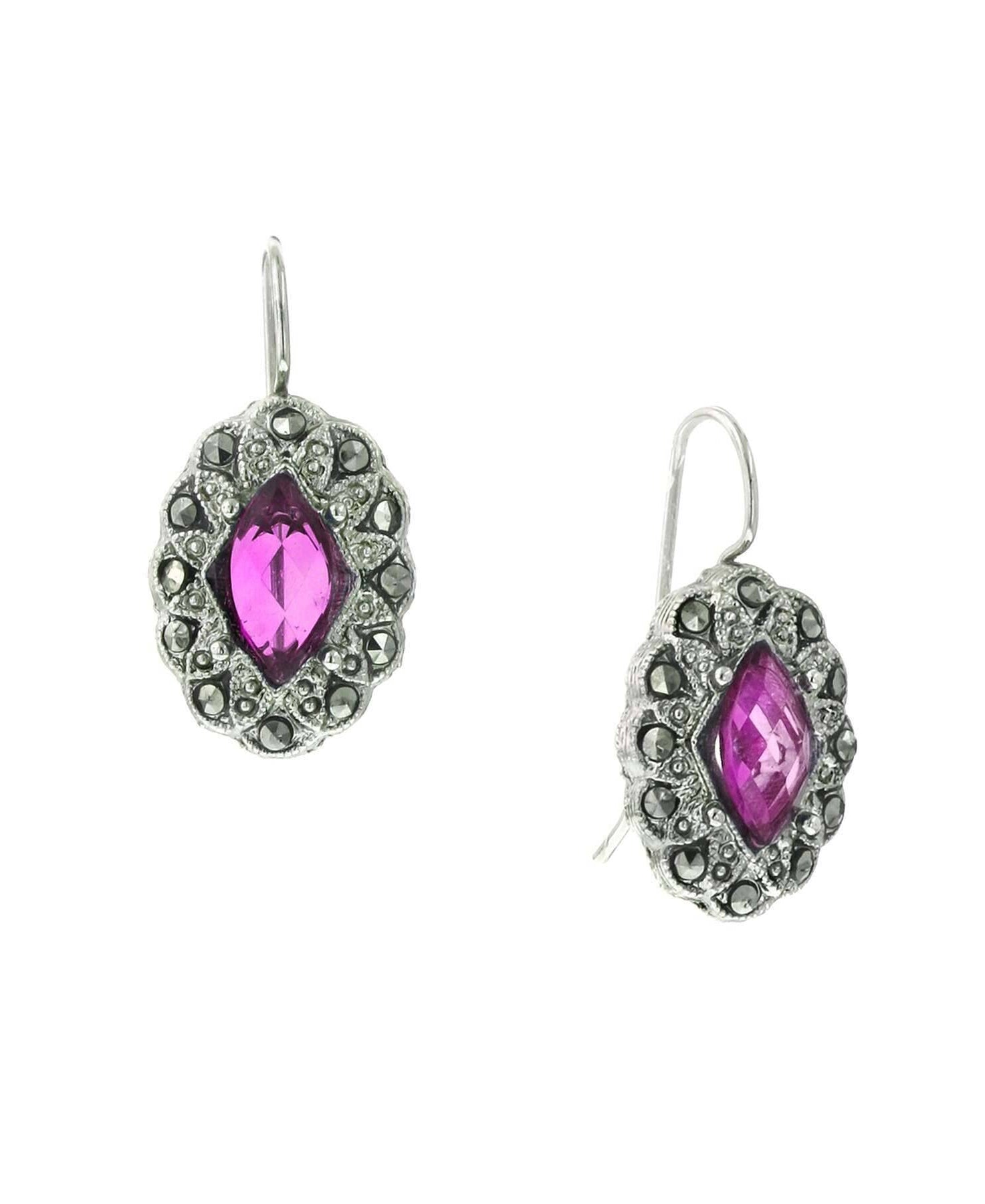 2028 Jewelry Fuchsia Imitation Marcasite Oval Earrings