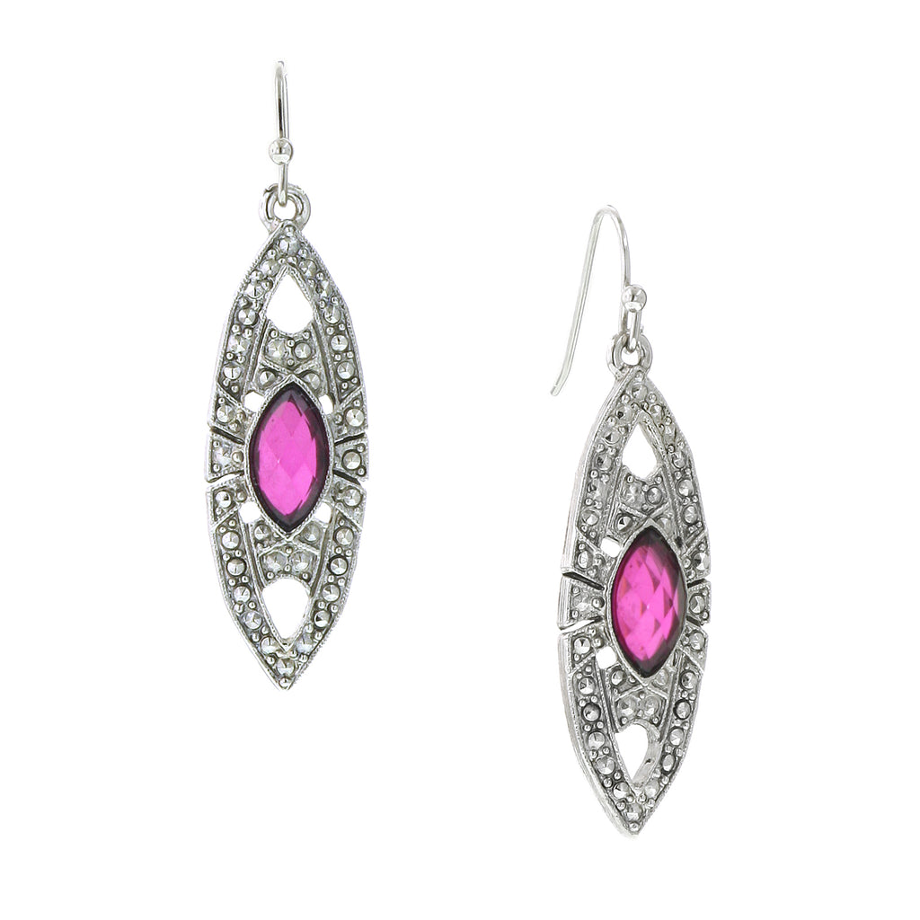 Pink 2028 Jewelry Silver Tone Art Deco Inspired Leaf Drop Earrings