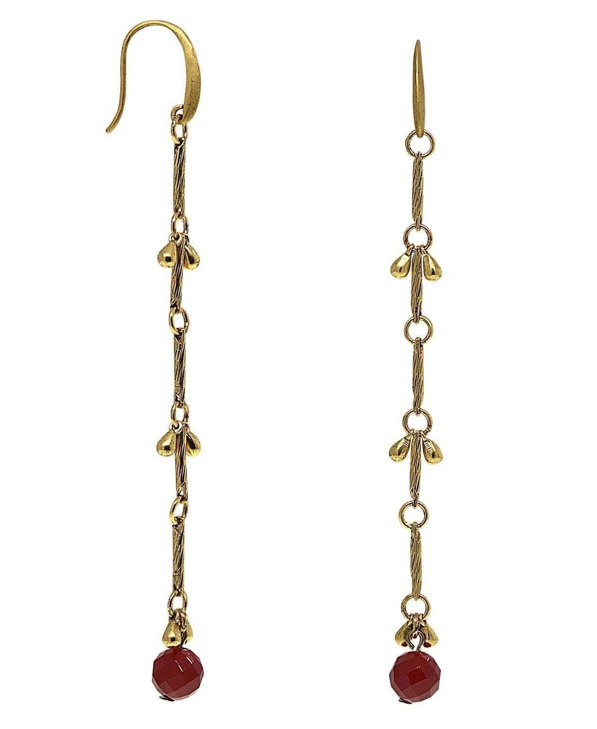 T.R.U. Genuine Carnelian Linear Droplet Earrings