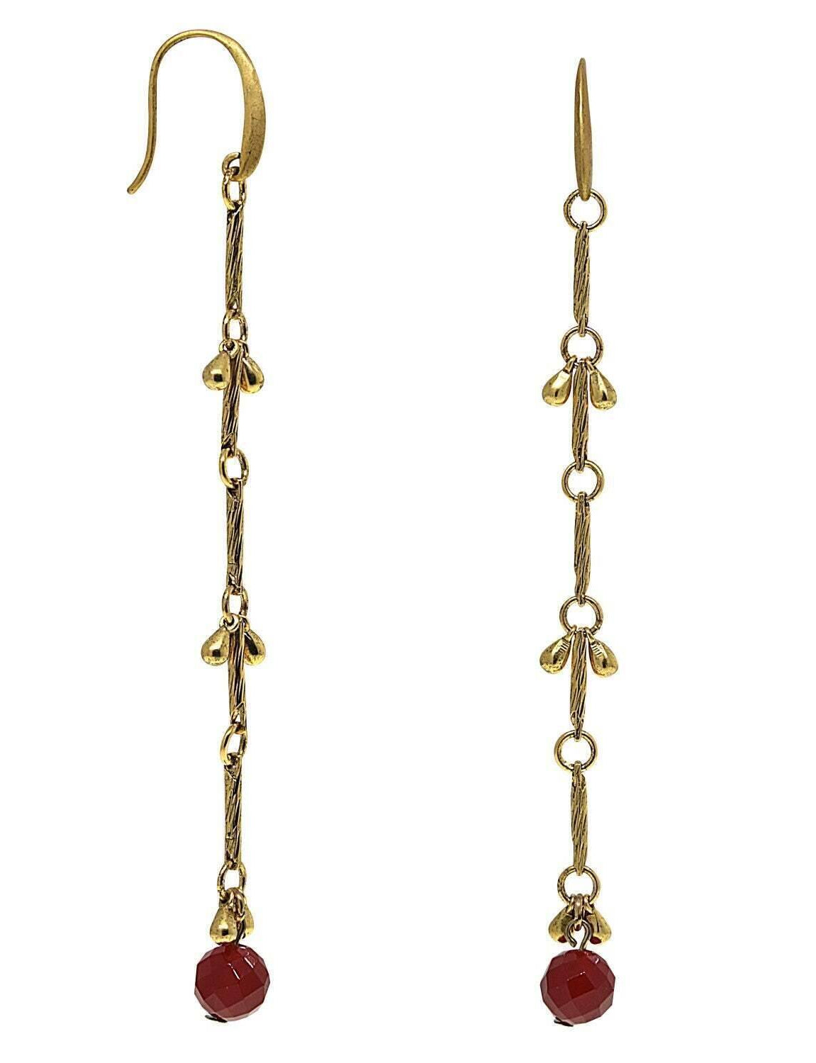 T.R.U. Genuine Carnelian Linear Droplet Earrings