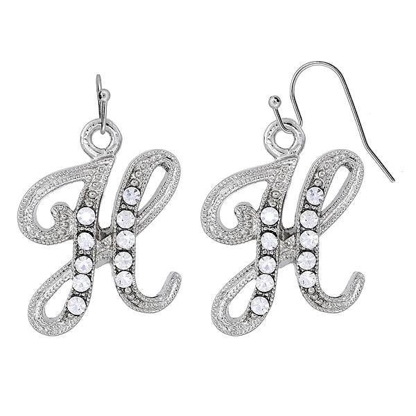 Silver Tone Crystal Initial B Wire Earrings