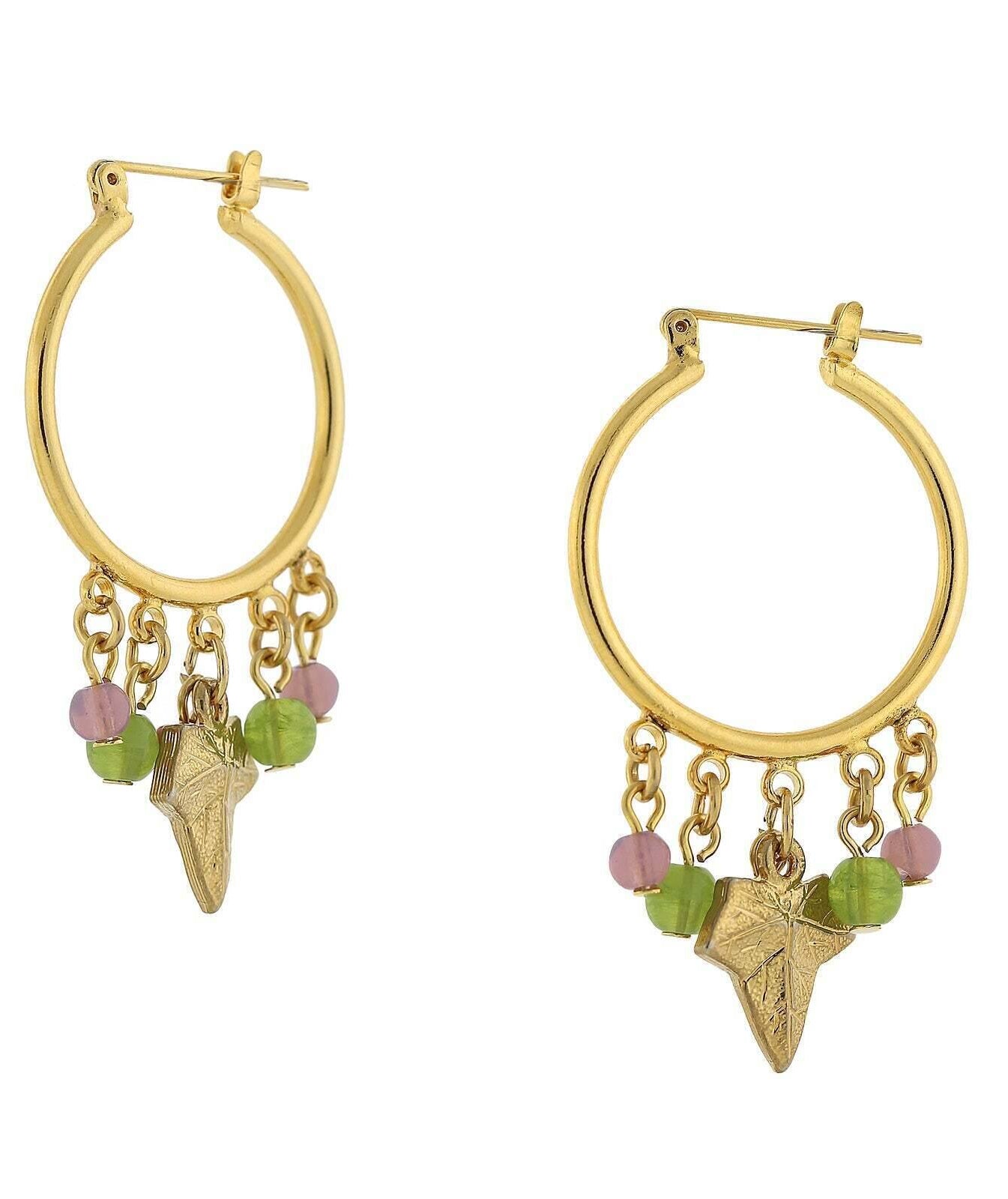 1928 Jewelry Winery Multi-Color Beaded Grape Leaf Snap In Hoop Earrings