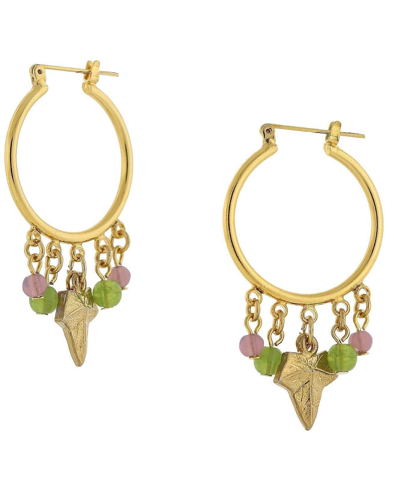 1928 Jewelry Winery Multi-Color Beaded Grape Leaf Snap In Hoop Earrings