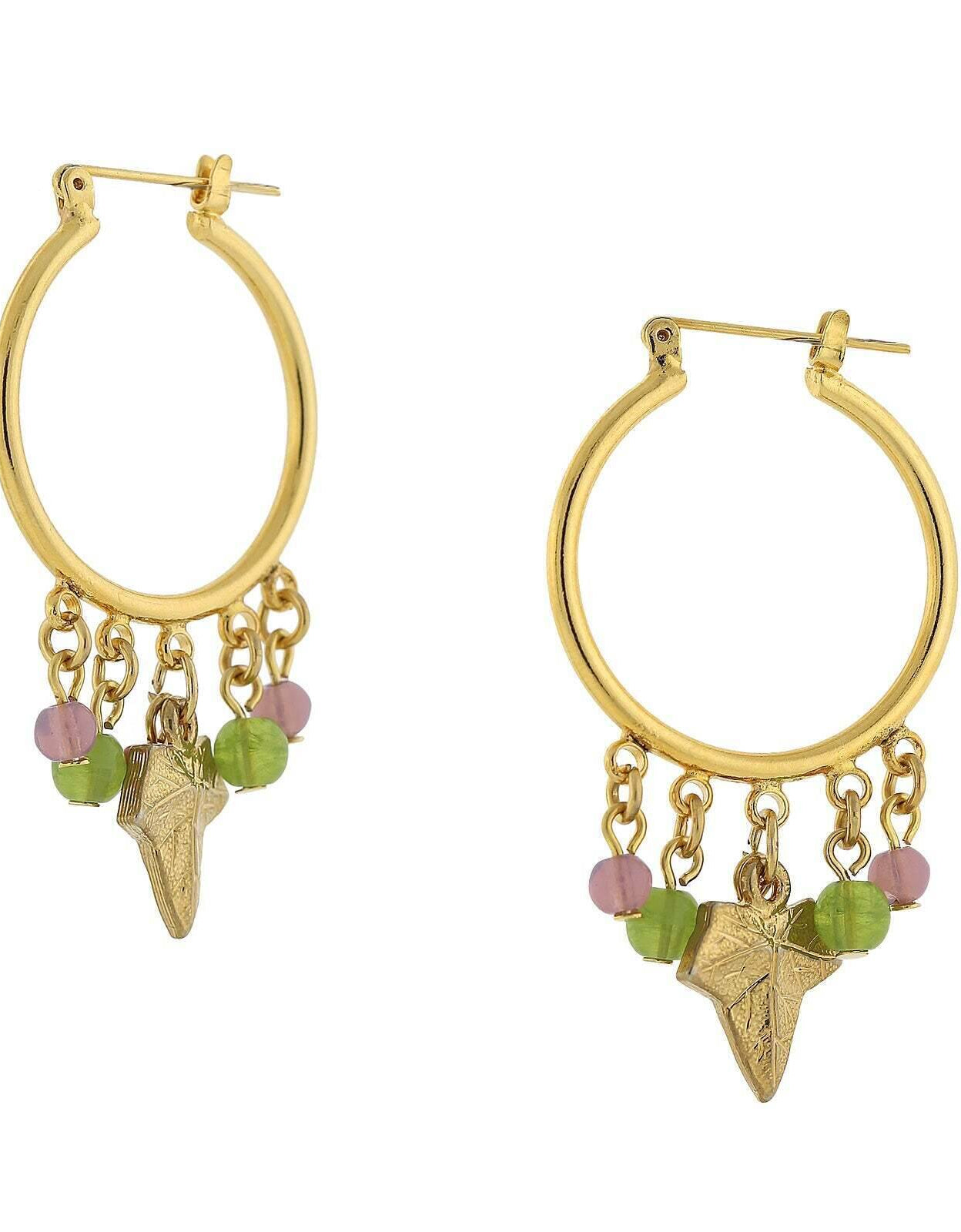 1928 Jewelry Winery Multi-Color Beaded Grape Leaf Snap In Hoop Earrings